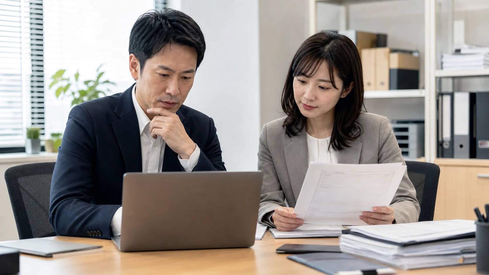 日本の経理担当者がAIの仕訳候補と元証憑を確認する様子