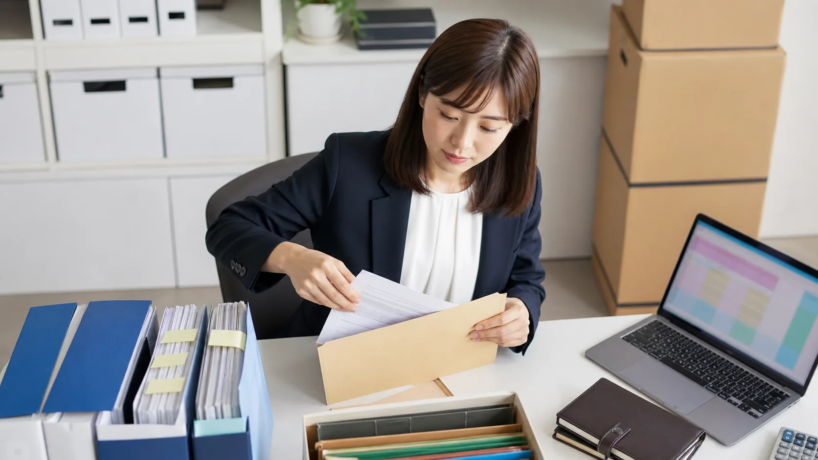 freee会計の解約前に引き継ぎ資料と保存書類を準備する経理担当者