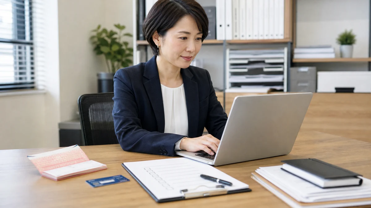 日本の経理担当者がfreee会計の初期設定を確認する様子
