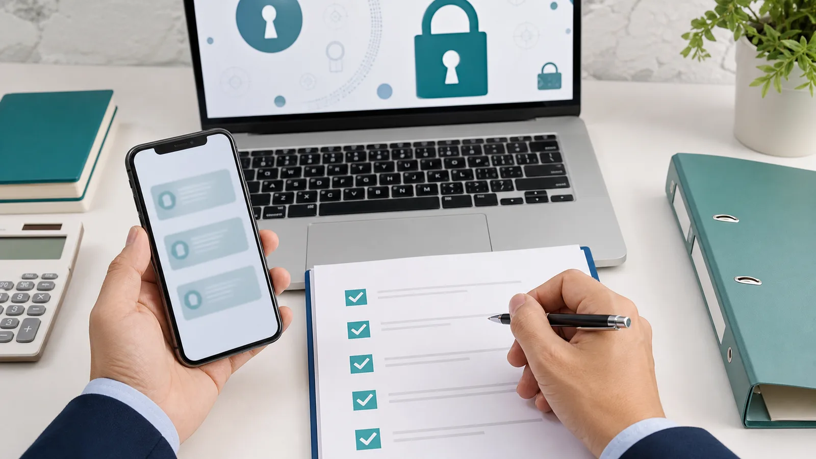 freee会計のパスワード再設定手順をチェックする経理担当者の手元