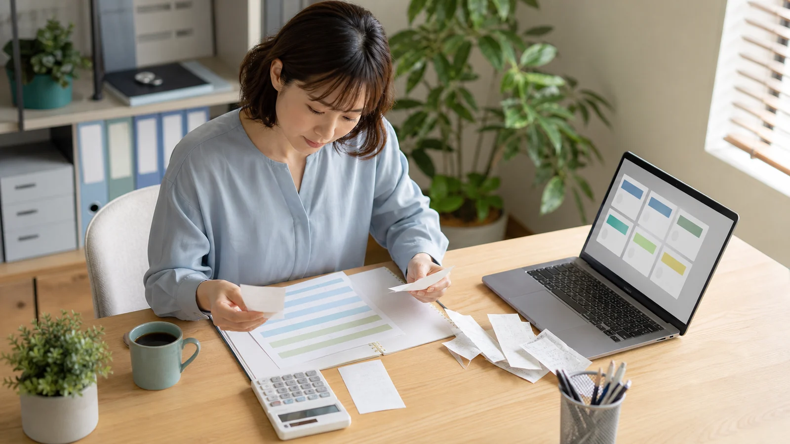 確定申告前に領収書と取引データを確認する個人事業主