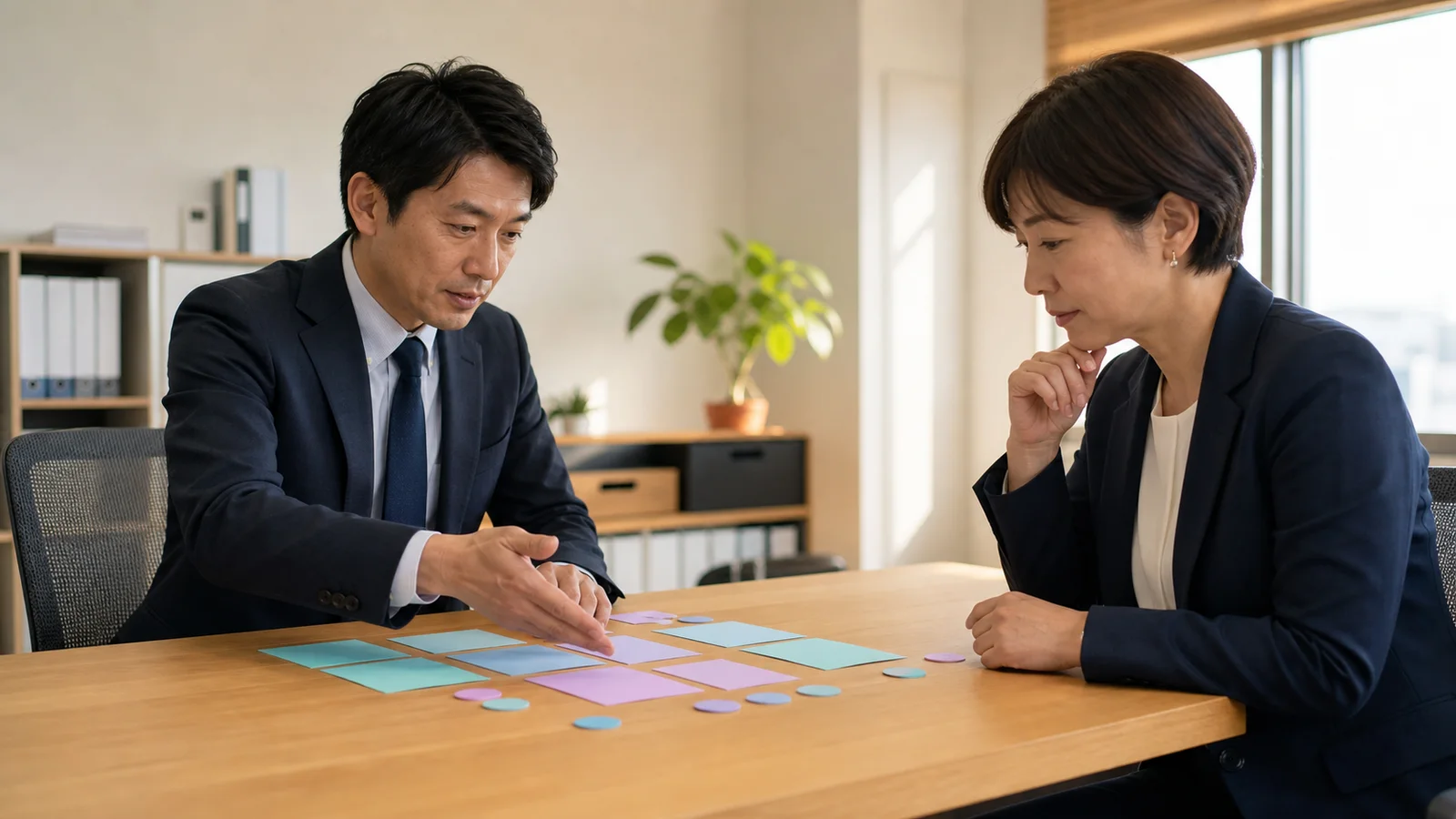 入金消込の例外候補を二人で確認する日本の経理担当者